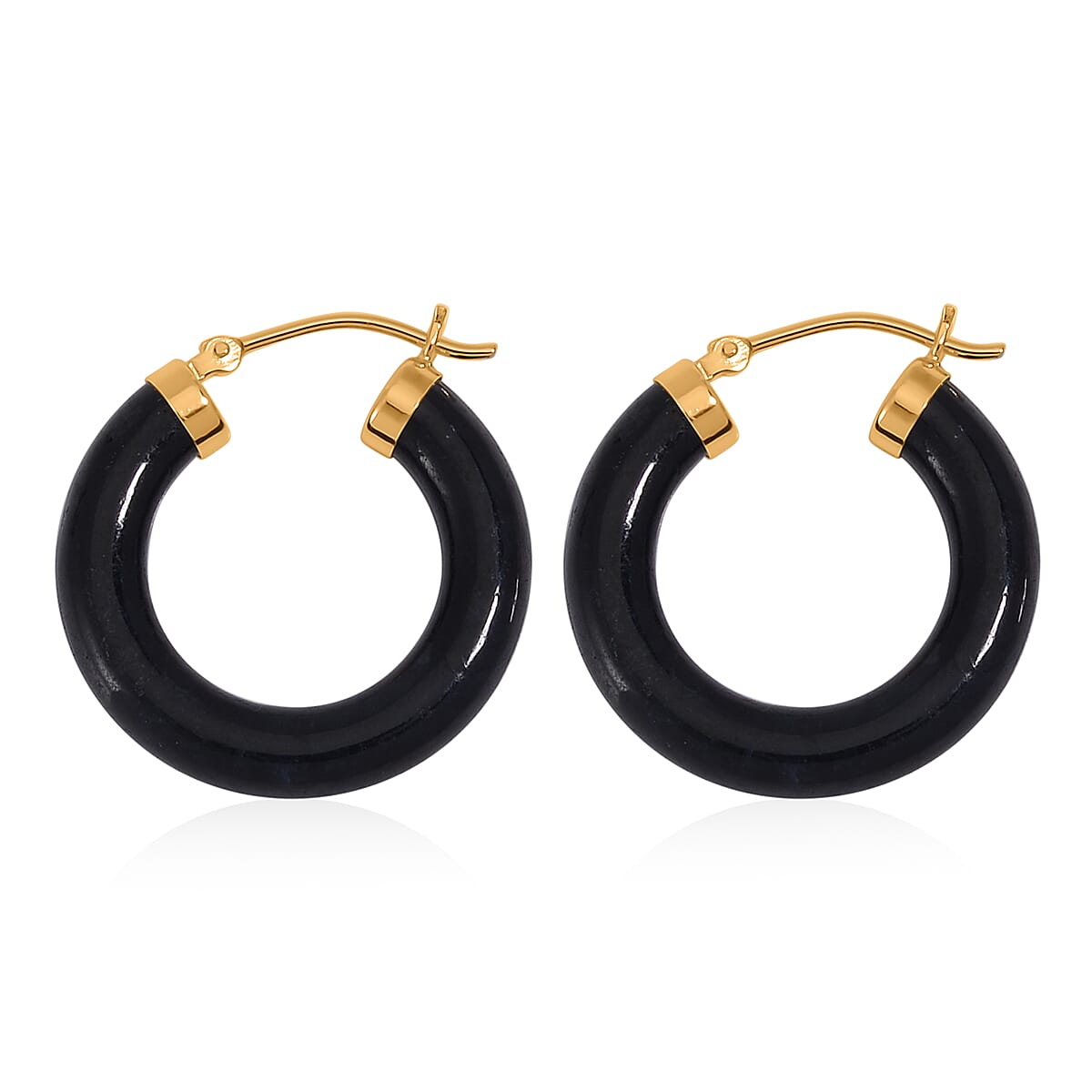 Black Jade (D) Hoop Earrings in 14K Yellow Gold Over Sterling Silver 16.00 ctw
