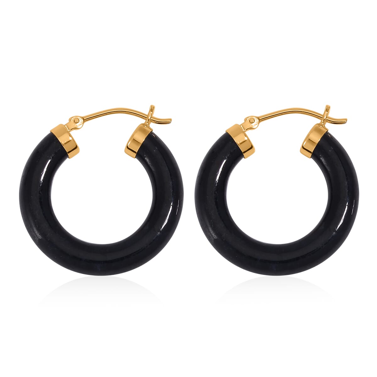 Black Jade (D) Hoop Earrings in 14K Yellow Gold Over Sterling Silver 16.00 ctw image number 3