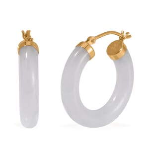 Natural Jade Hoop Earrings in 14K Yellow Gold Over Sterling Silver 16.00 ctw