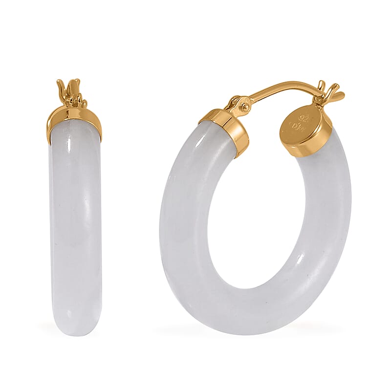 Natural Jade Hoop Earrings in 14K Yellow Gold Over Sterling Silver 16.00 ctw