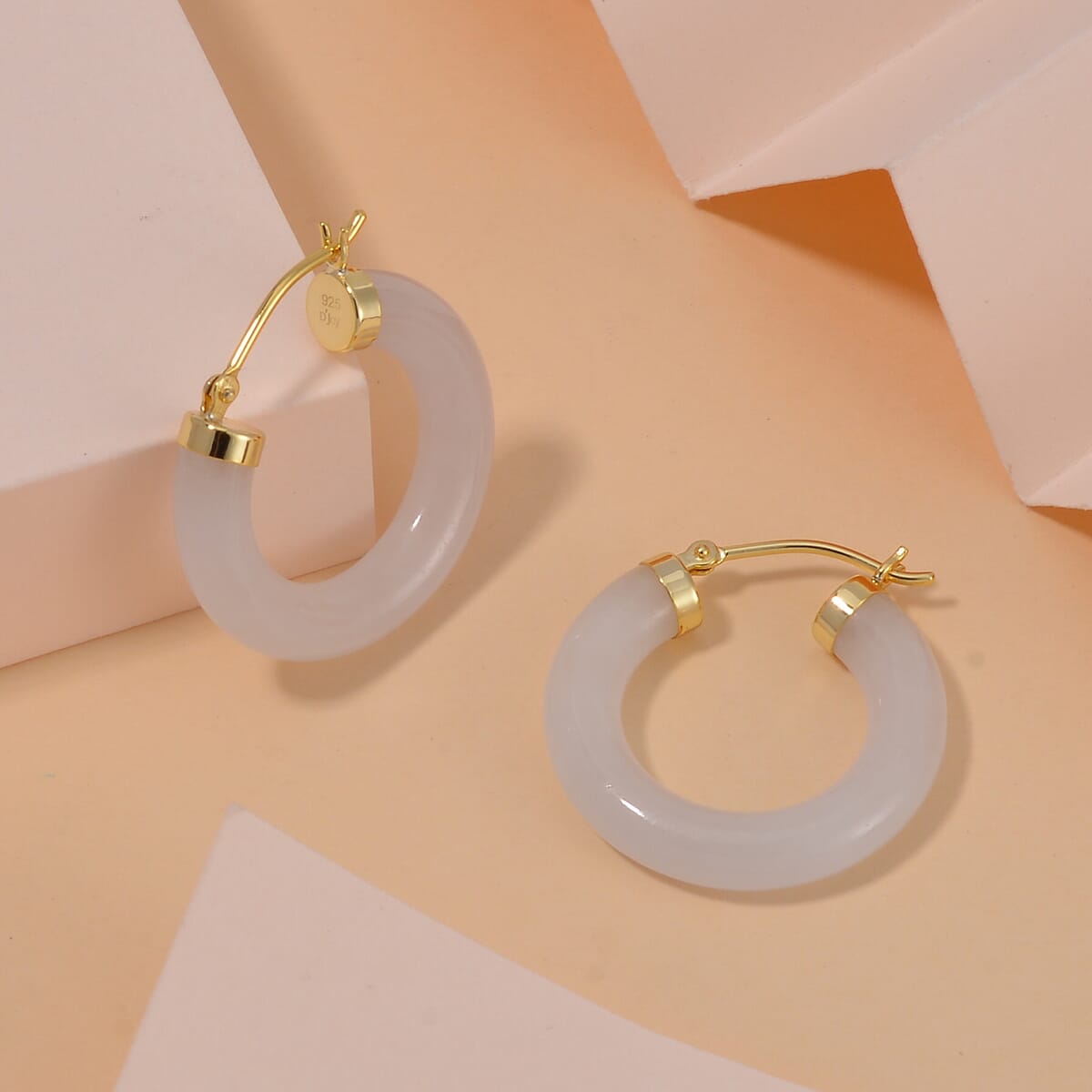 Natural Jade Hoop Earrings in 14K Yellow Gold Over Sterling Silver 16.00 ctw image number 1