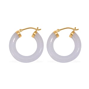 Natural Jade Hoop Earrings in 14K Yellow Gold Over Sterling Silver 16.00 ctw