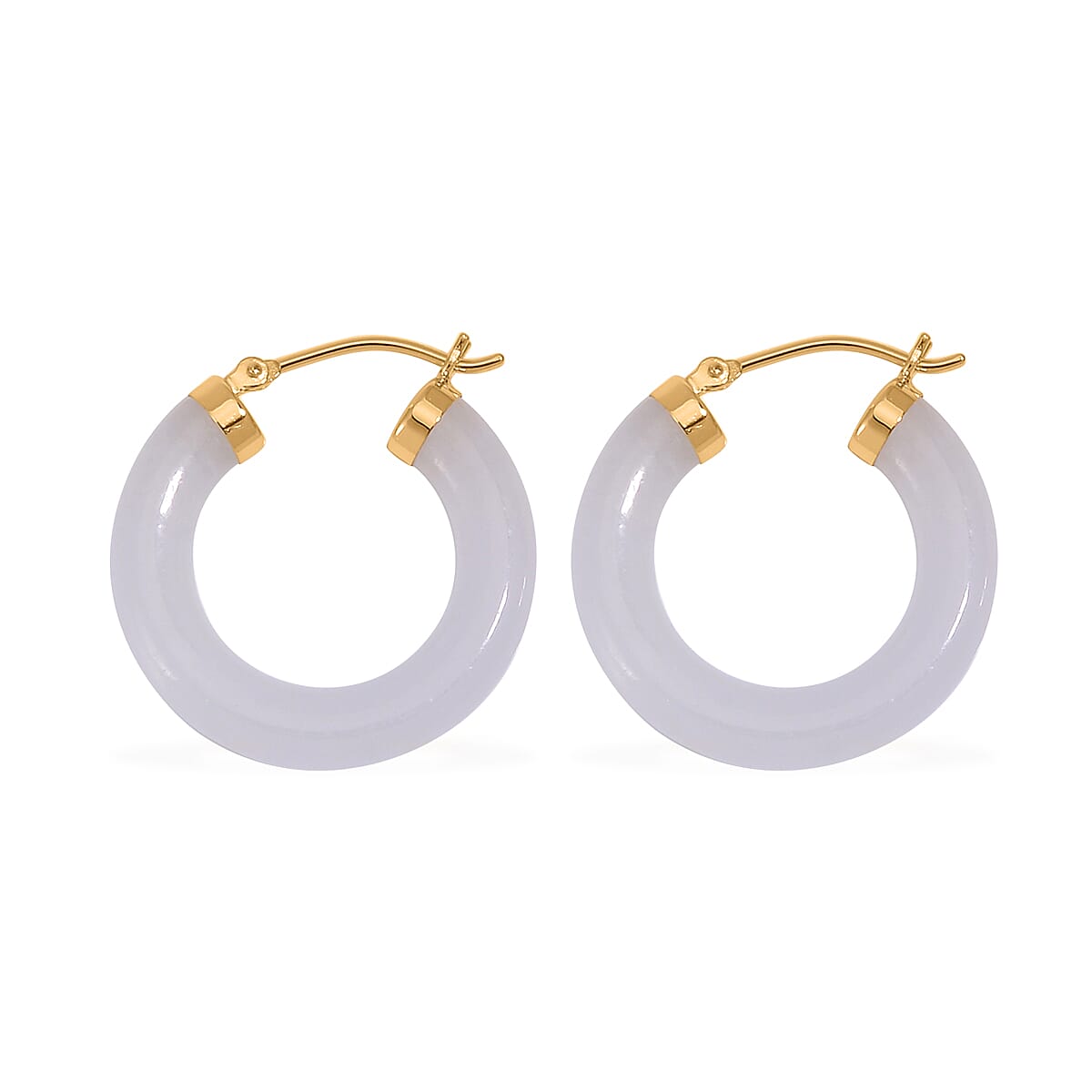 Natural Jade Hoop Earrings in 14K Yellow Gold Over Sterling Silver 16.00 ctw