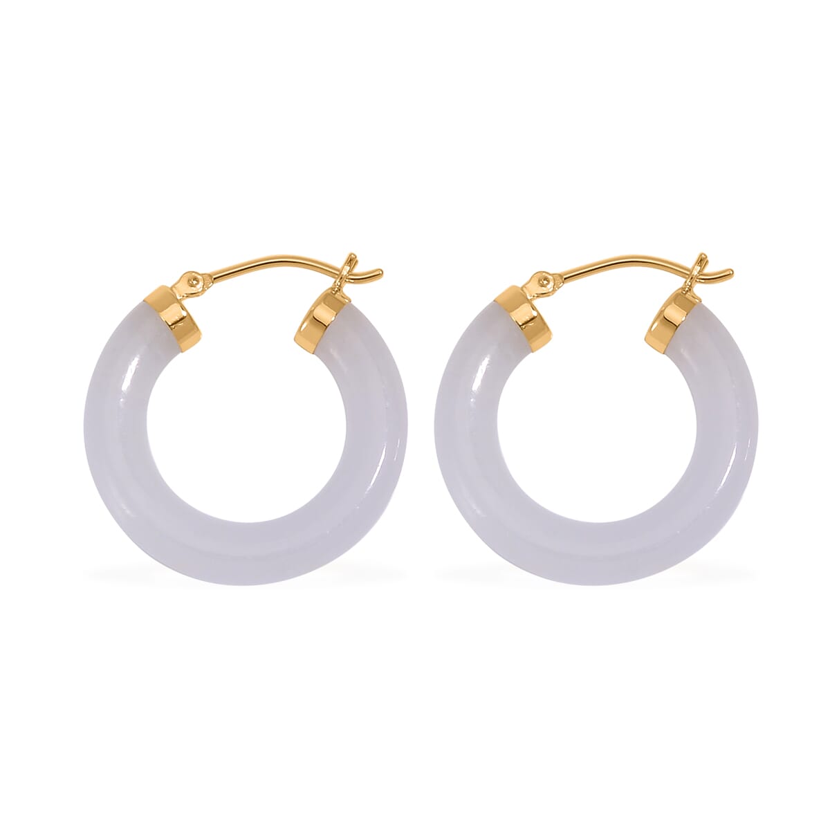 Natural Jade Hoop Earrings in 14K Yellow Gold Over Sterling Silver 16.00 ctw image number 3