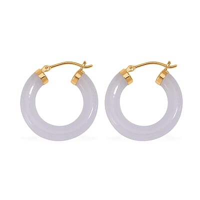 Natural Jade Hoop Earrings in 14K Yellow Gold Over Sterling Silver 16.00 ctw