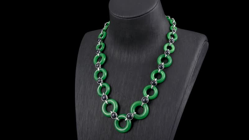 Green and Black Jade Graduated Necklace (18 Inches) in Platinum Over Sterling Silver 233.50 ctw