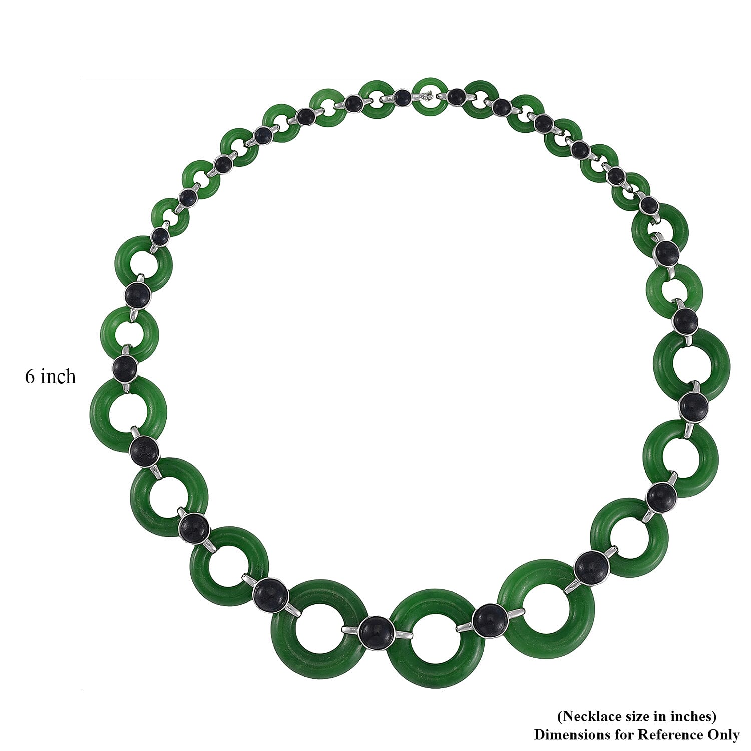 Designer Inspired Green and Black Jade (D) Disc Graduated Necklace 18 Inches in Platinum Over Sterling Silver 233.50 ctw