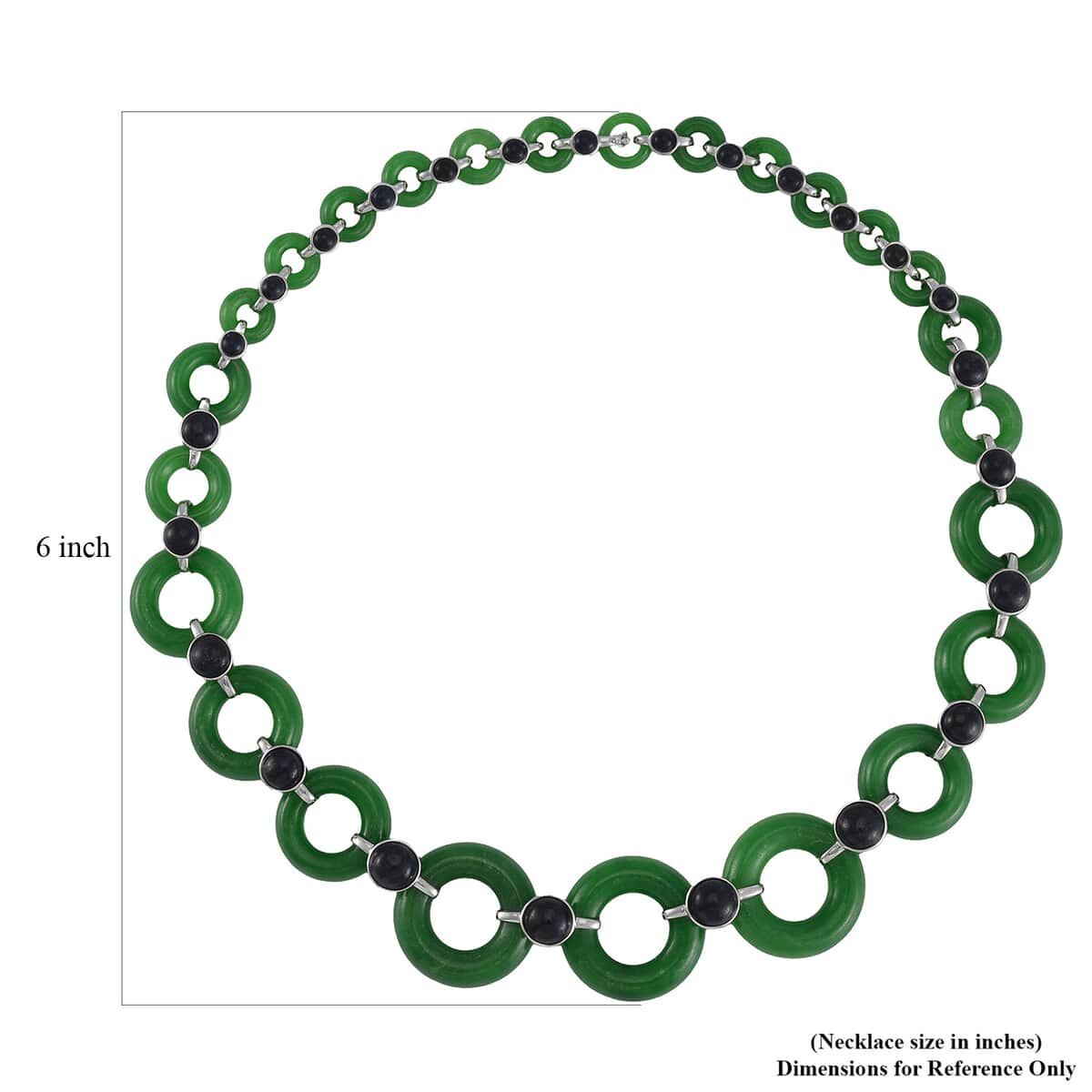 Designer Inspired Green and Black Jade (D) Disc Graduated Necklace 18 Inches in Platinum Over Sterling Silver 233.50 ctw image number 5