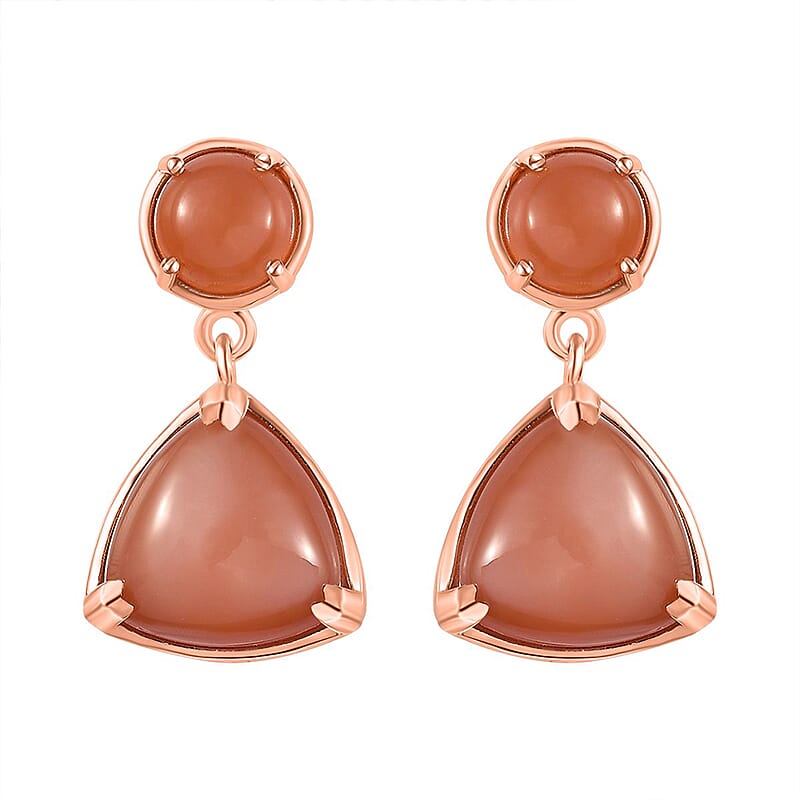D'Joy Peach Moonstone 13.90 ctw Drop Earrings in Vermeil Rose Gold Over Sterling Silver