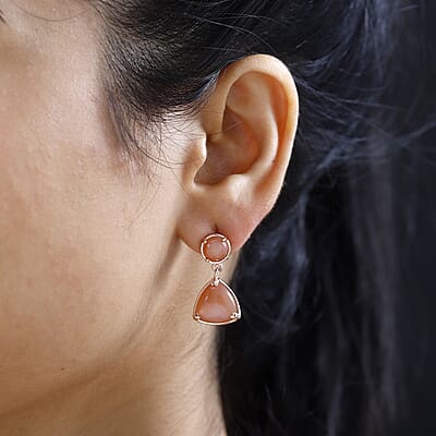 D'Joy Peach Moonstone 13.90 ctw Drop Earrings in Vermeil Rose Gold Over Sterling Silver