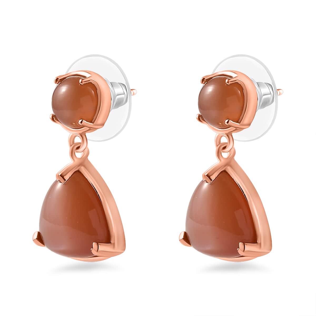 Peach Moonstone Drop Earrings in Vermeil Rose Gold Over Sterling Silver 13.90 ctw image number 3