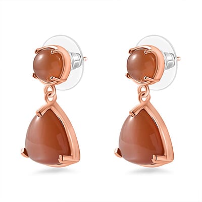 D'Joy Peach Moonstone 13.90 ctw Drop Earrings in Vermeil Rose Gold Over Sterling Silver