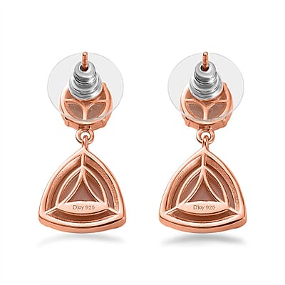 D'Joy Peach Moonstone 13.90 ctw Drop Earrings in Vermeil Rose Gold Over Sterling Silver
