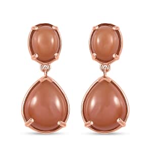 Peach Moonstone Drop Earrings in Vermeil Rose Gold Over Sterling Silver 9.65 ctw
