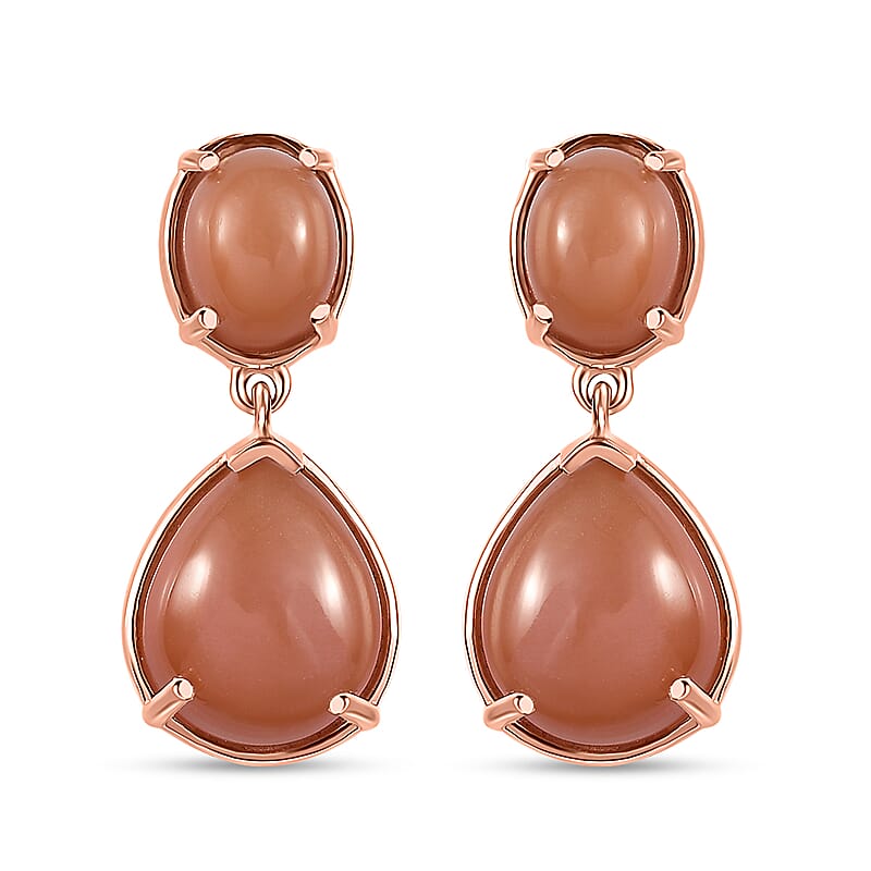 Peach Moonstone Drop Earrings in Vermeil Rose Gold Over Sterling Silver 9.65 ctw