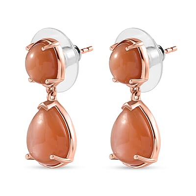 Peach Moonstone Drop Earrings in Vermeil Rose Gold Over Sterling Silver 9.65 ctw