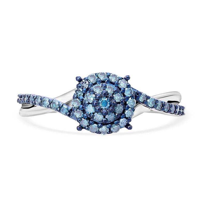 Blue Diamond Ring in Platinum Over Sterling Silver (Size 10.0) 0.33 ctw