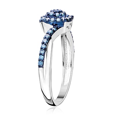 Blue Diamond Ring in Platinum Over Sterling Silver (Size 10.0) 0.33 ctw