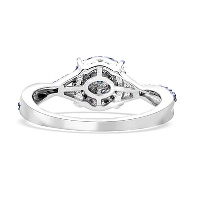 Blue Diamond Ring in Platinum Over Sterling Silver (Size 10.0) 0.33 ctw