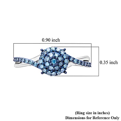 Blue Diamond Ring in Platinum Over Sterling Silver (Size 10.0) 0.33 ctw