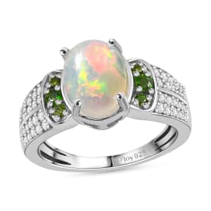 Premium Ethiopian Welo Opal and Multi Gemstone Ring in Platinum Over Sterling Silver (Size 10.0) 1.60 ctw