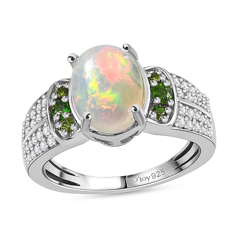 Premium Ethiopian Welo Opal and Multi Gemstone Ring in Platinum Over Sterling Silver (Size 10.0) 1.60 ctw