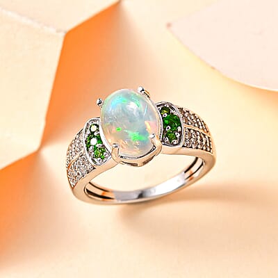 Premium Ethiopian Welo Opal and Multi Gemstone Ring in Platinum Over Sterling Silver (Size 10.0) 1.60 ctw