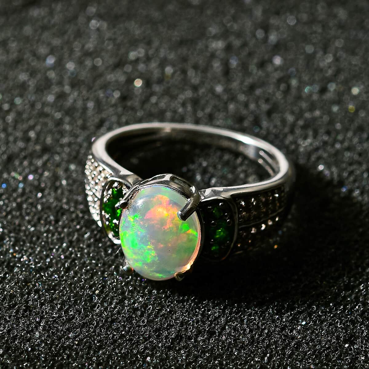 Premium Ethiopian Welo Opal and Multi Gemstone Ring in Platinum Over Sterling Silver 1.60 ctw image number 2