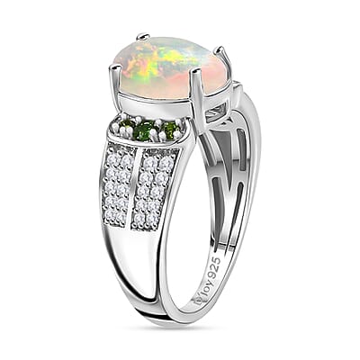 Premium Ethiopian Welo Opal and Multi Gemstone Ring in Platinum Over Sterling Silver (Size 10.0) 1.60 ctw