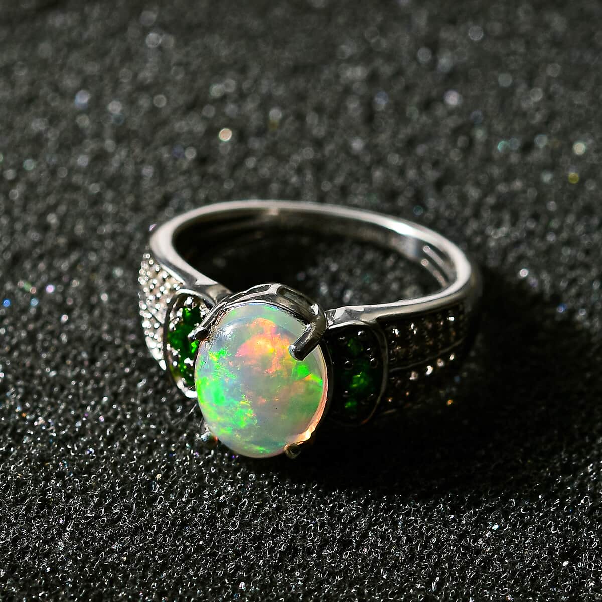 Premium Ethiopian Welo Opal and Multi Gemstone Ring in Platinum Over Sterling Silver (Size 6.0) 1.60 ctw image number 2