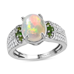 Premium Ethiopian Welo Opal and Multi Gemstone Ring in Platinum Over Sterling Silver (Size 8.0) 1.60 ctw