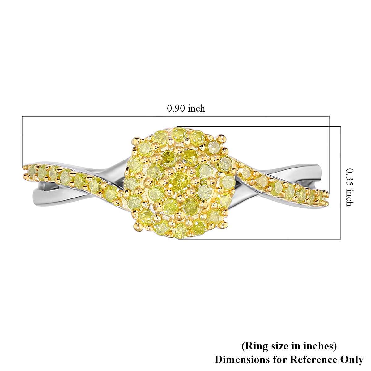 Yellow Diamond Ring in Platinum Over Sterling Silver (Size 6.0) 0.33 ctw image number 5