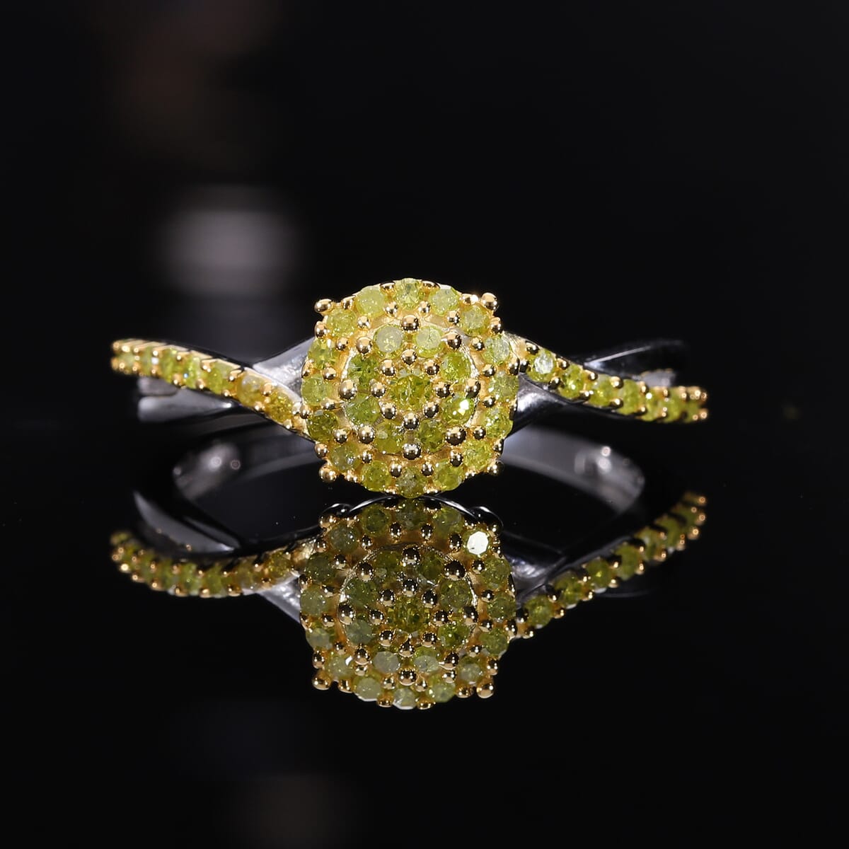 Yellow Diamond Ring in Platinum Over Sterling Silver (Size 9.0) 0.33 ctw image number 1