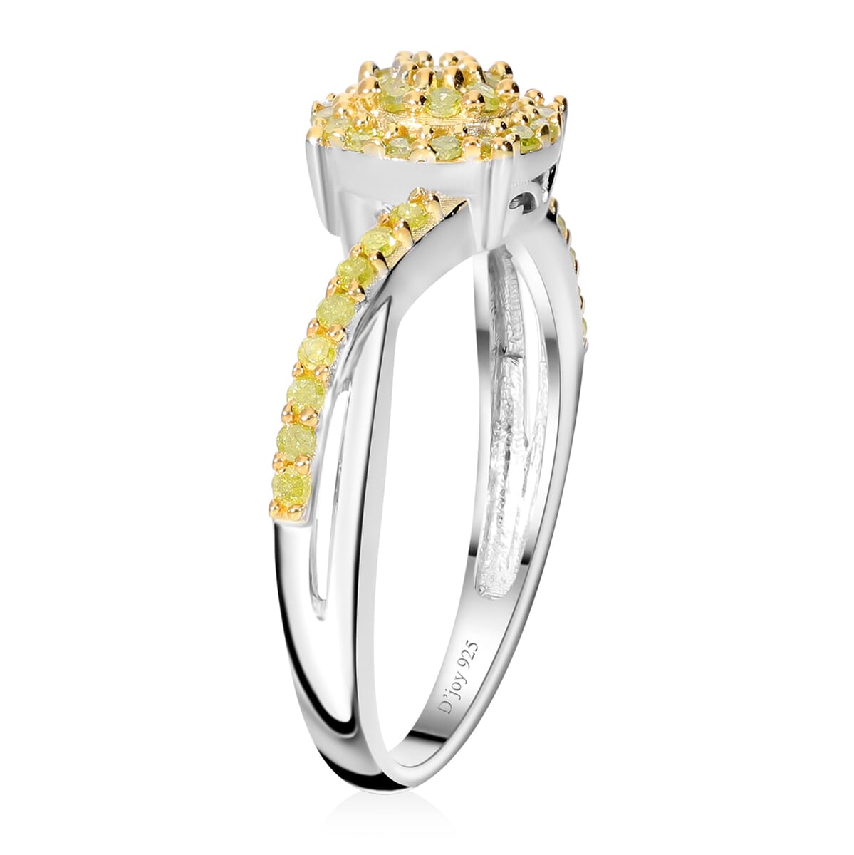 Yellow Diamond Ring in Platinum Over Sterling Silver (Size 9.0) 0.33 ctw image number 3