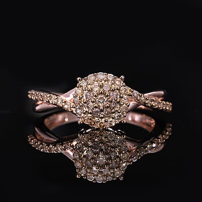 Natural Champagne Diamond Ring in Vermeil Rose Gold Over Sterling Silver (Size 10.0) 0.33 ctw