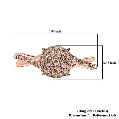 Natural Champagne Diamond Ring in Vermeil Rose Gold Over Sterling Silver (Size 10.0) 0.33 ctw