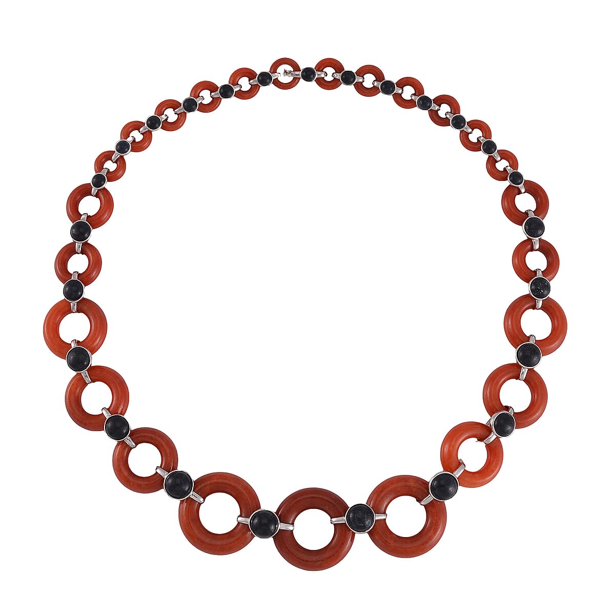 Designer Inspired Red and Black Jade (D) Disc Graduated Necklace 18 Inches in Platinum Over Sterling Silver 236.10 ctw image number 2