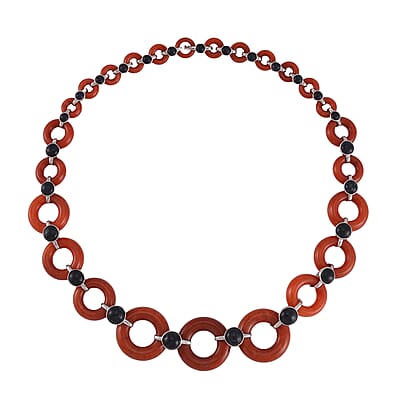 Designer Inspired Red and Black Jade (D) Disc Graduated Necklace 18 Inches in Platinum Over Sterling Silver 236.10 ctw
