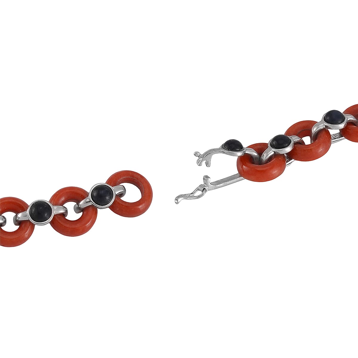 Designer Inspired Red and Black Jade (D) Disc Graduated Necklace 18 Inches in Platinum Over Sterling Silver 236.10 ctw image number 4