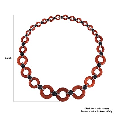 Designer Inspired Red and Black Jade (D) Disc Graduated Necklace 18 Inches in Platinum Over Sterling Silver 236.10 ctw