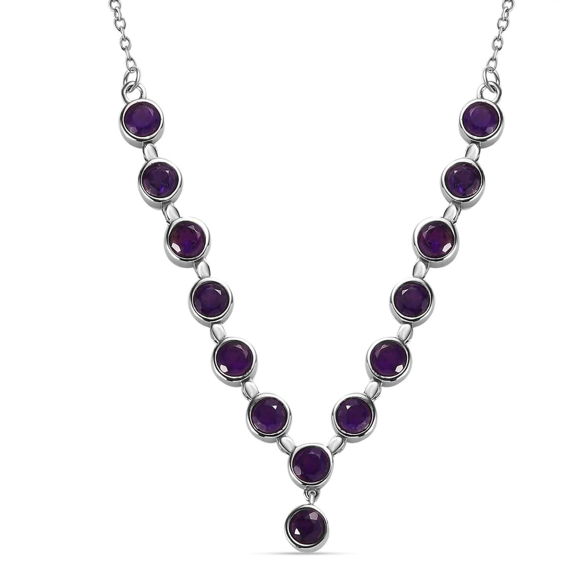 African Amethyst Y-Shape Necklace 18 Inches in Stainless Steel 6.30 ctw image number 0