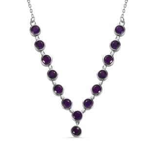 African Amethyst Y-Shape Necklace 18 Inches in Stainless Steel 6.30 ctw