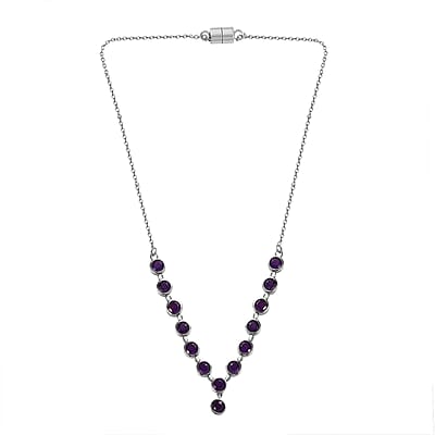 African Amethyst Y-Shape Necklace 18 Inches in Stainless Steel 6.30 ctw