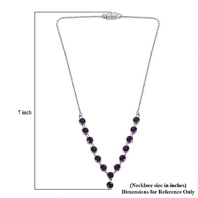African Amethyst Y-Shape Necklace 18 Inches in Stainless Steel 6.30 ctw