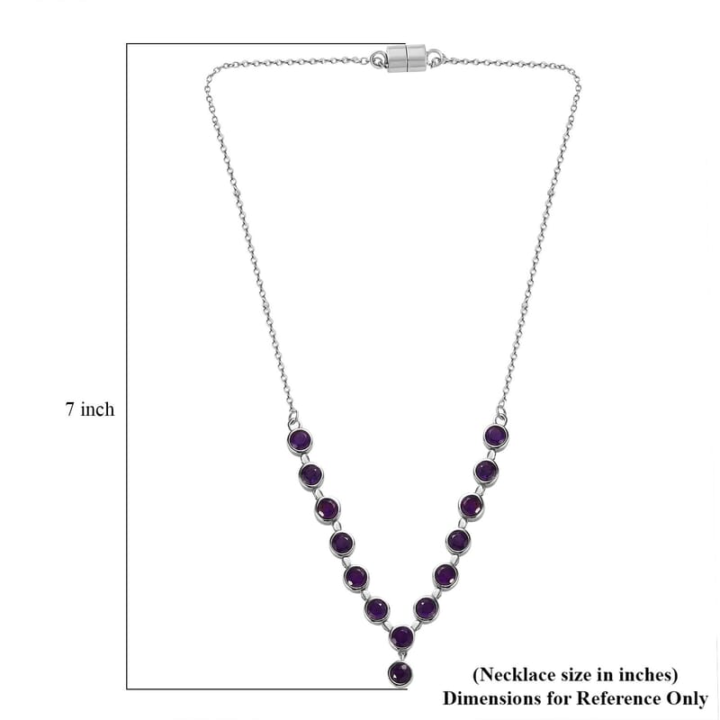 African Amethyst Y-Shape Necklace 18 Inches in Stainless Steel 6.30 ctw