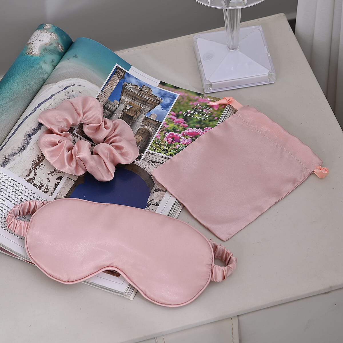 Set of 5, Two Pillow Cases, Hair Band, Eye Mask, Storage Bag - Light Pink image number 1