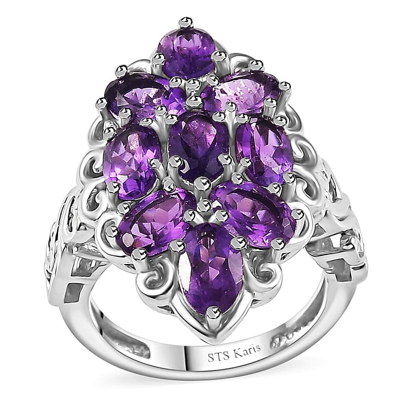 Karis African Amethyst Elongated Ring in Platinum Bond (Size 10.0) 3.85 ctw