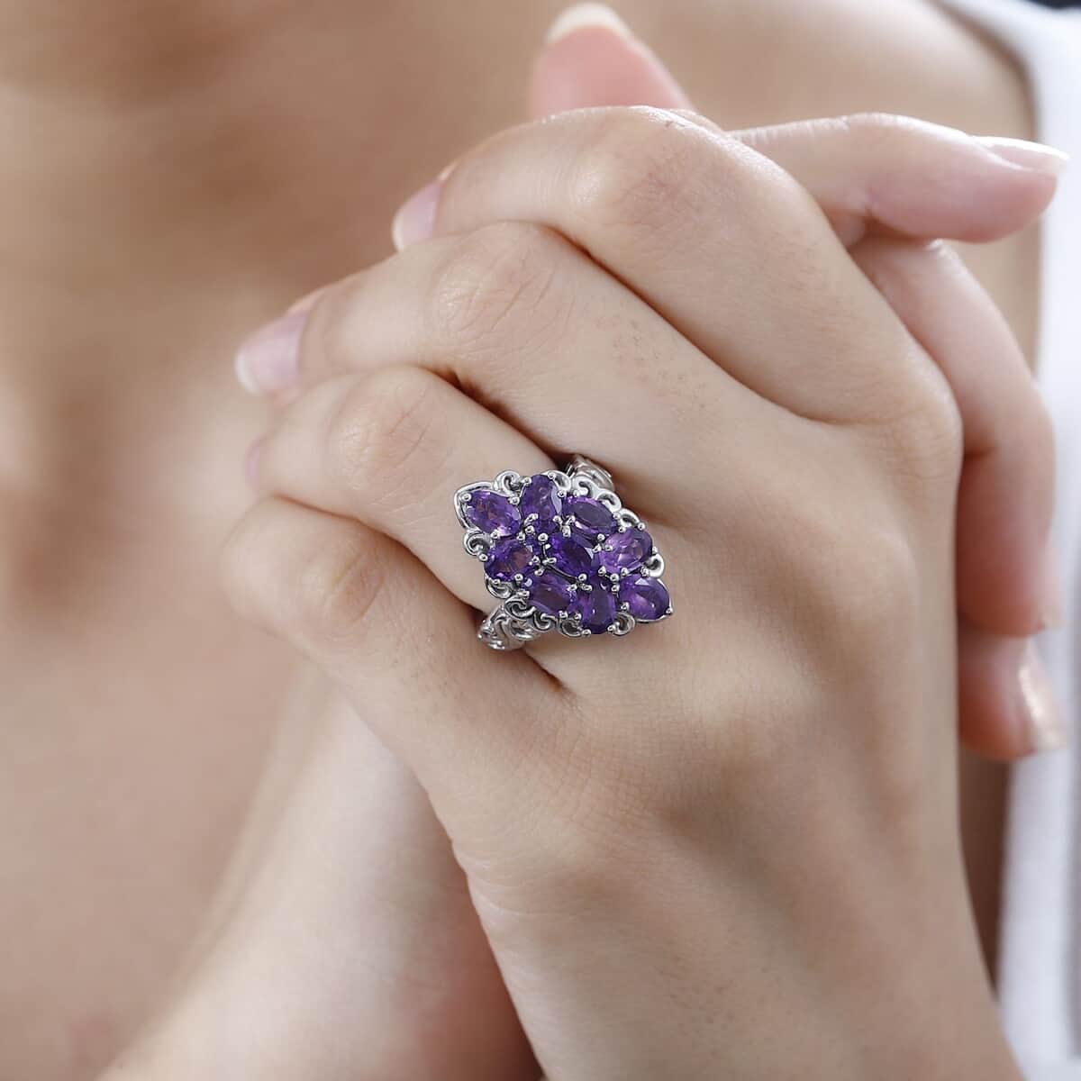 Karis African Amethyst Elongated Ring in Platinum Bond (Size 10.0) 3.85 ctw image number 2