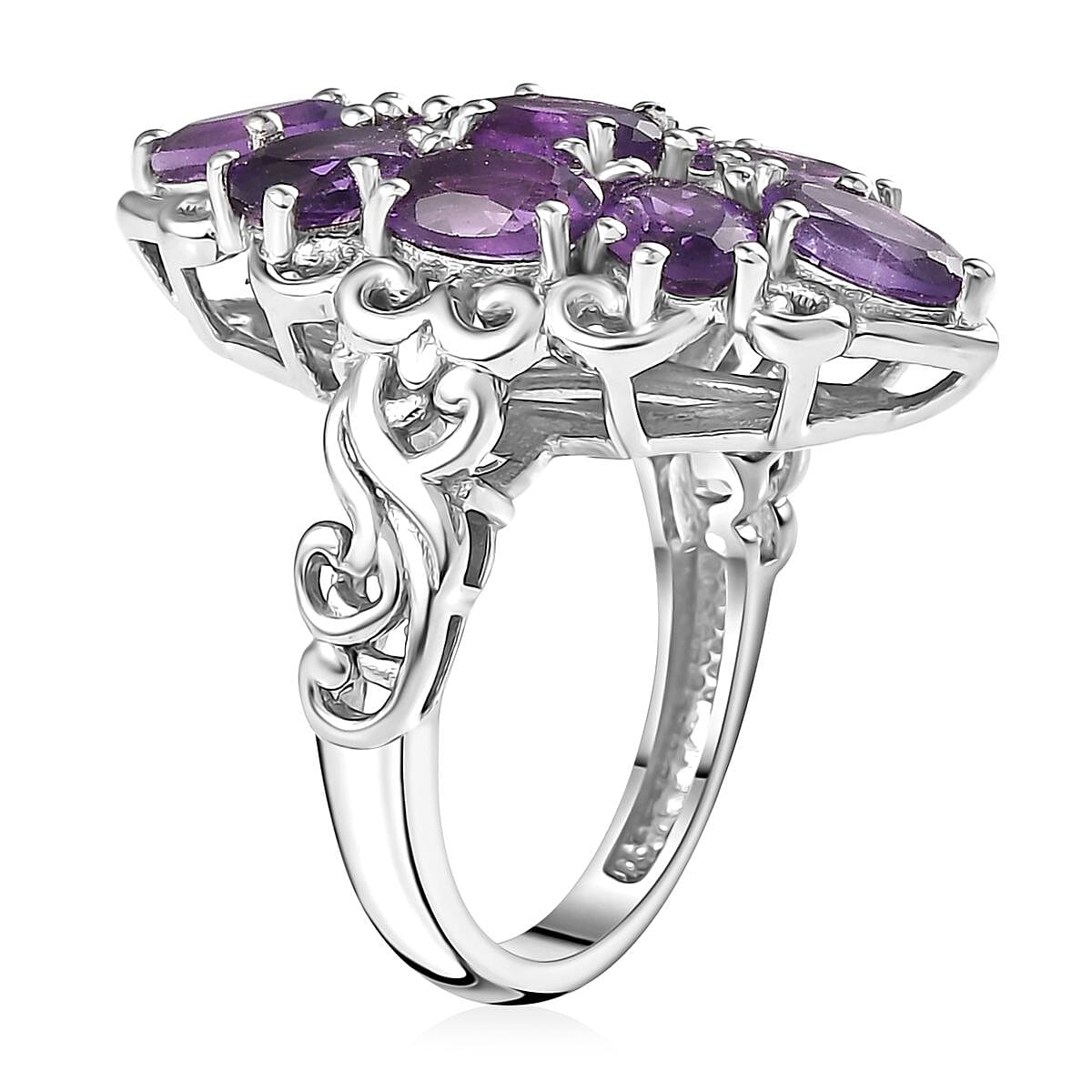 Karis African Amethyst Elongated Ring in Platinum Bond (Size 10.0) 3.85 ctw