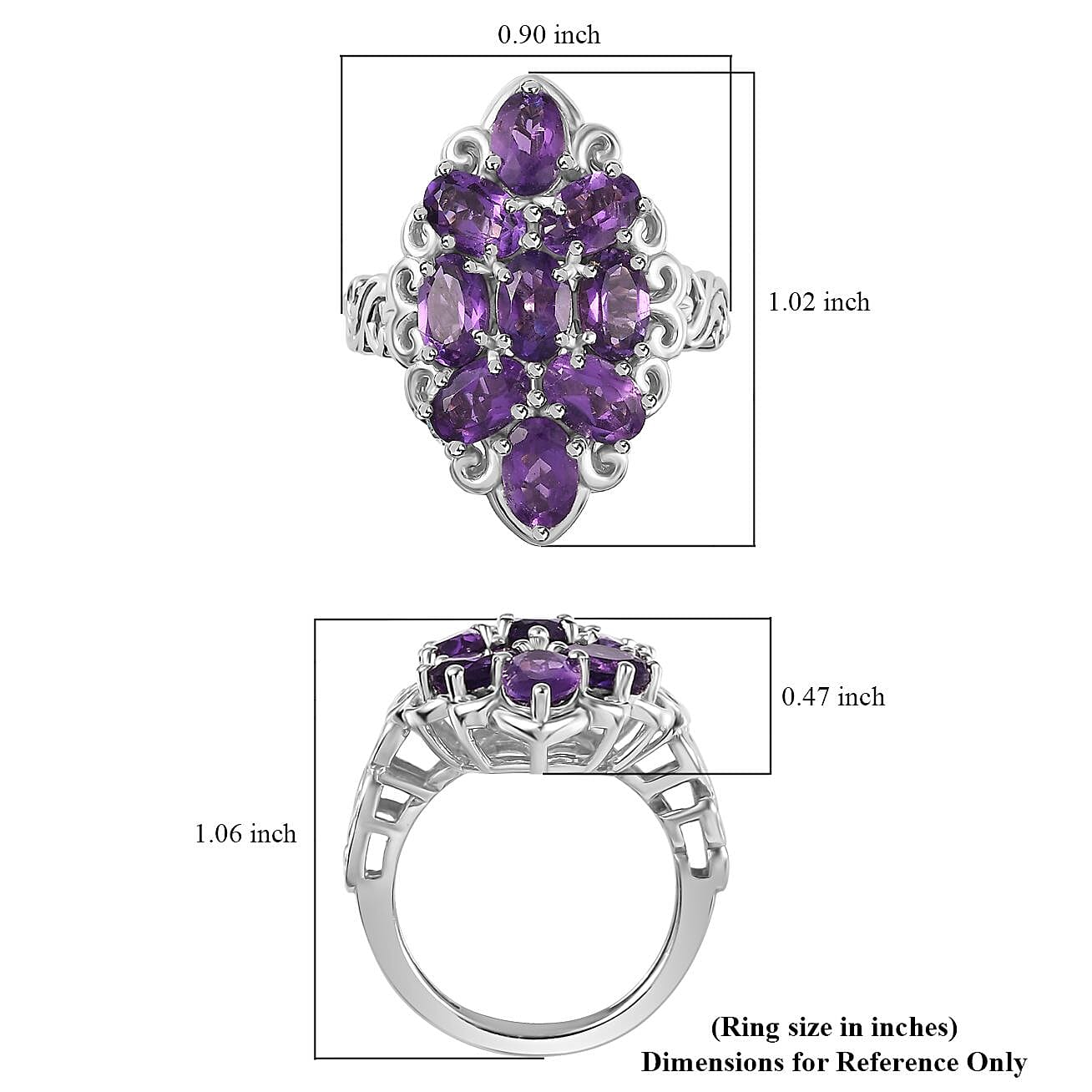 Karis African Amethyst Elongated Ring in Platinum Bond (Size 10.0) 3.85 ctw